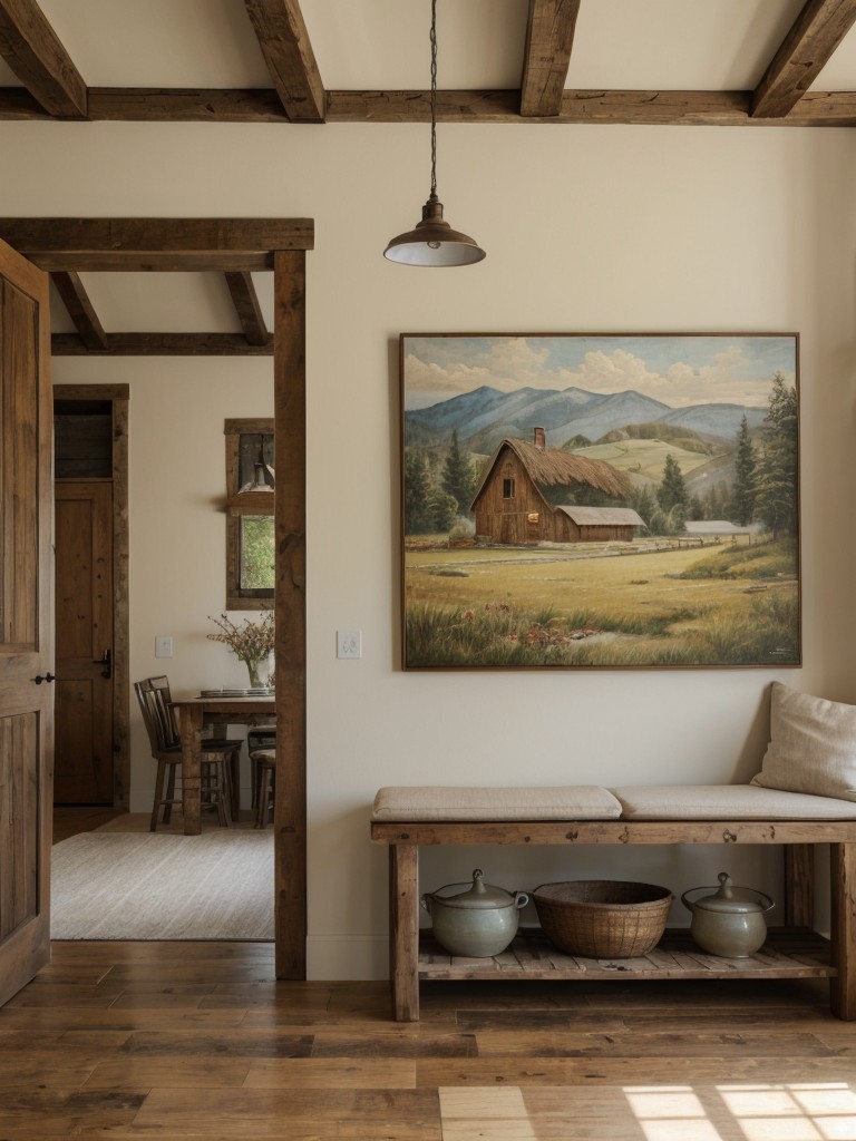 Decorate with rustic-inspired artwork such as landscape paintings or handmade pottery.