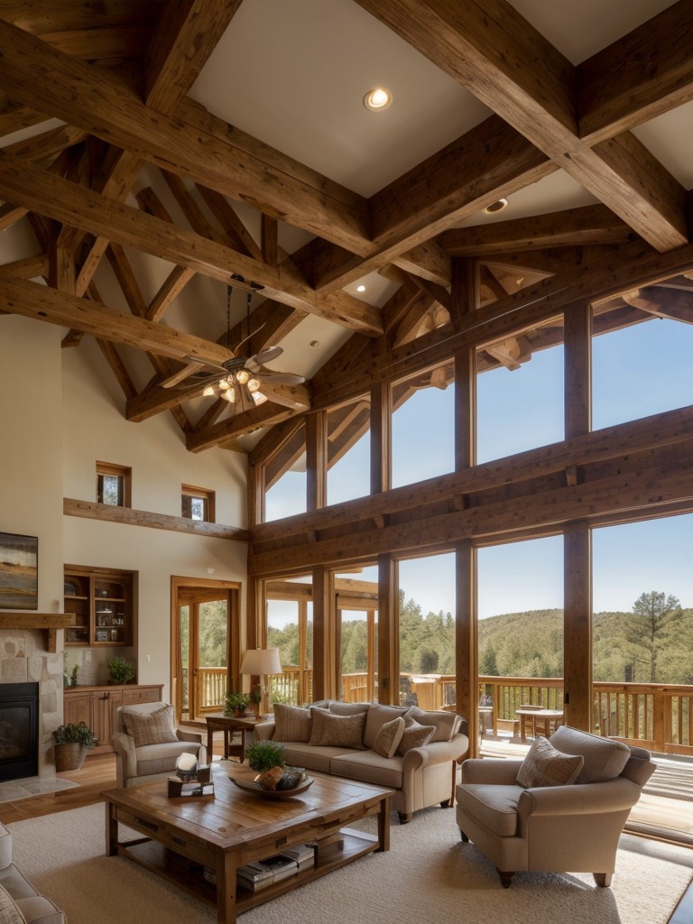 Highlight architectural elements such as wooden beams or a vaulted ceiling.