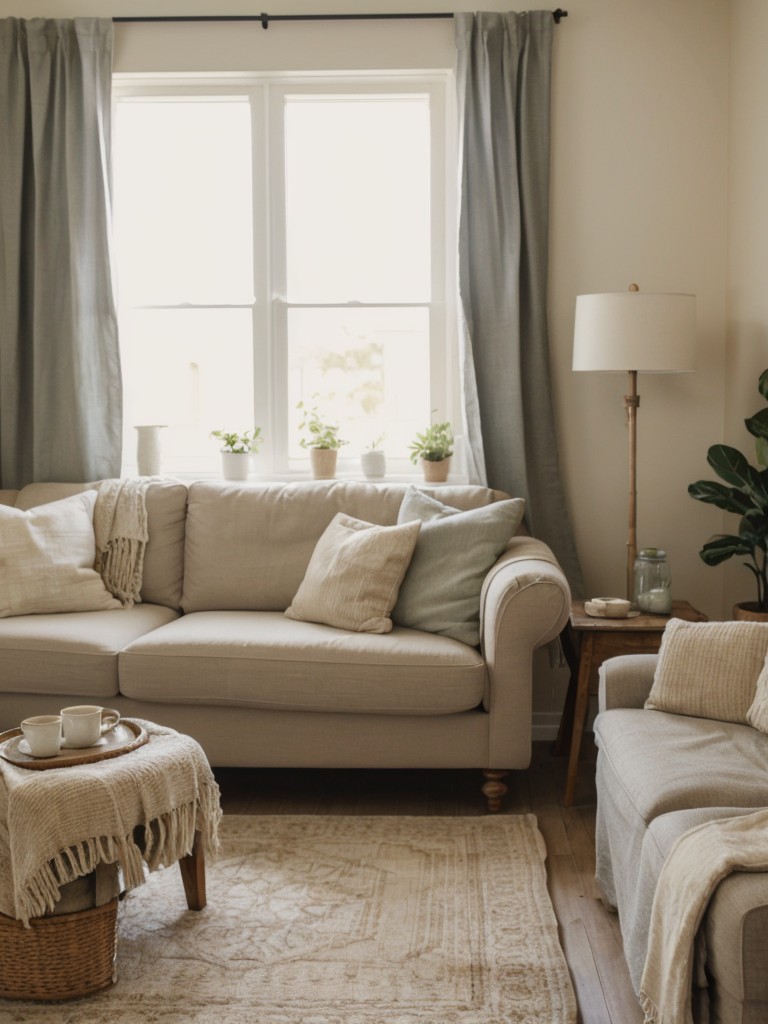 Achieve a relaxed shabby chic look in your apartment by mixing vintage pieces, cozy textiles, and a muted color palette.