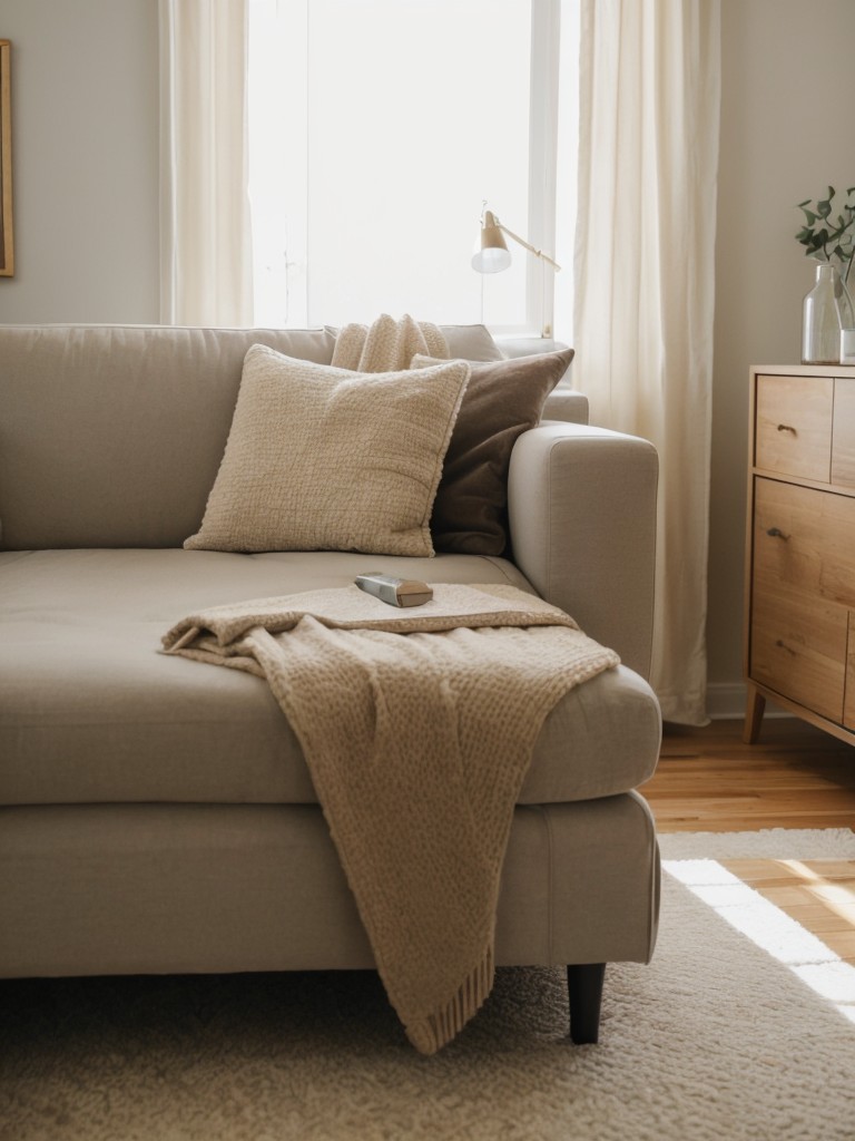 Creating a cozy atmosphere in a studio apartment with soft lighting and plush textiles.