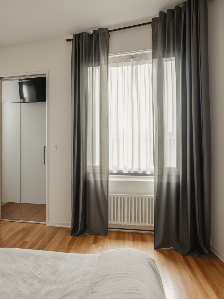 Creating the illusion of separate rooms in a studio apartment with curtains or sliding panels.