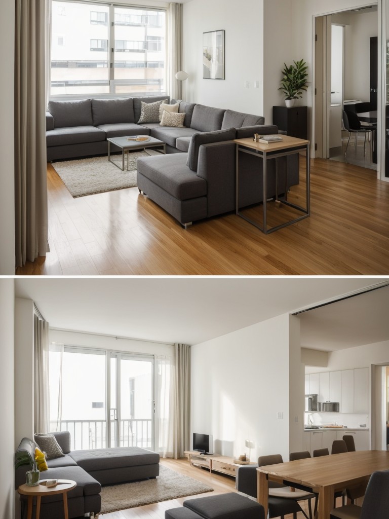 Creating a sense of separation in a studio apartment with room dividers or strategically placed furniture.