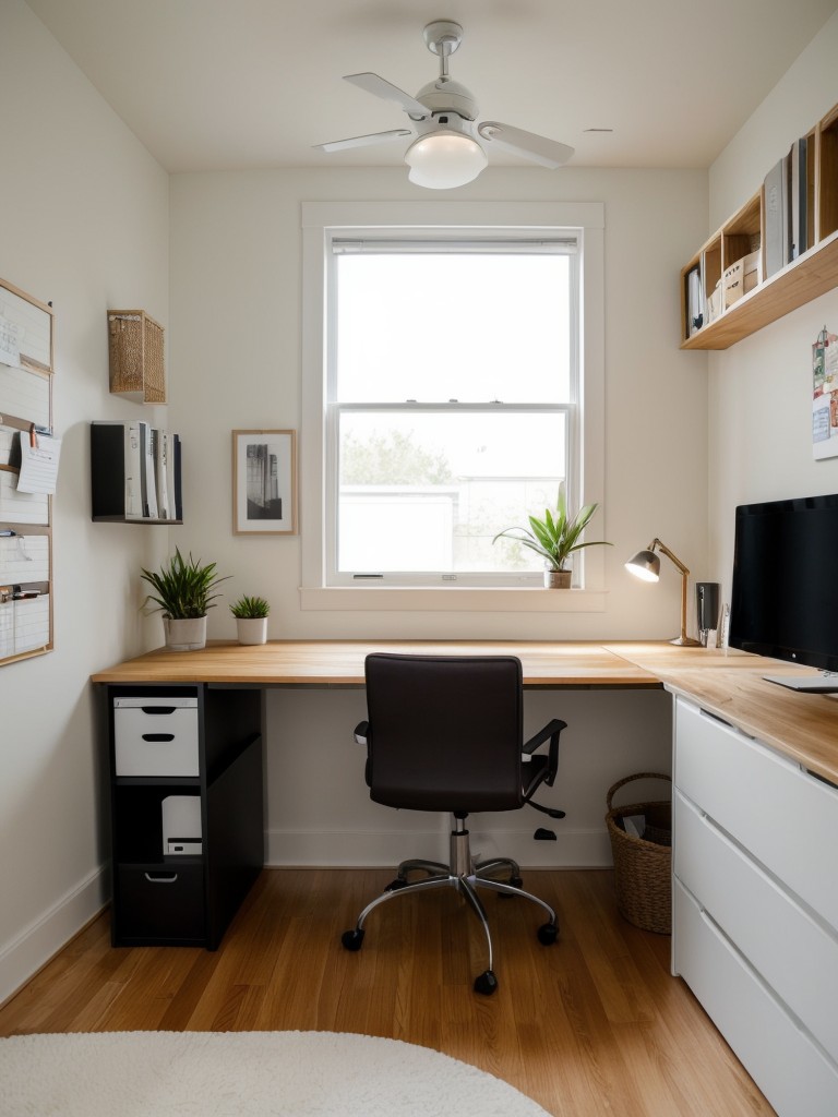 Designing a small home office in a studio apartment with a compact desk and built-in storage solutions.