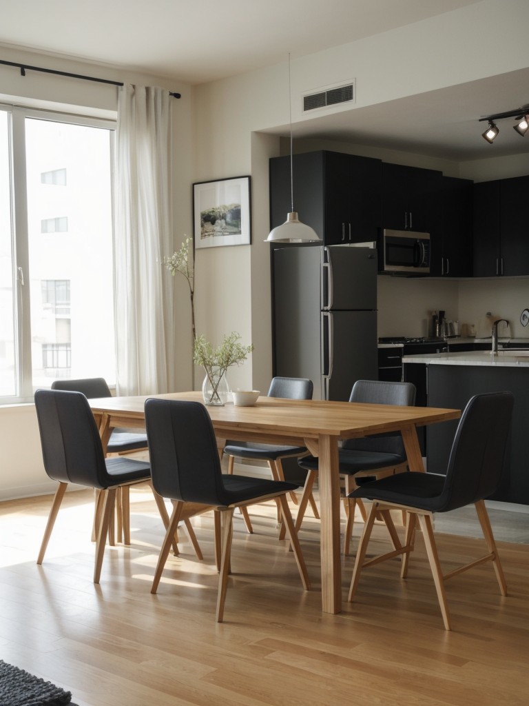 Incorporating a foldable or extendable dining table to save space in a studio apartment.