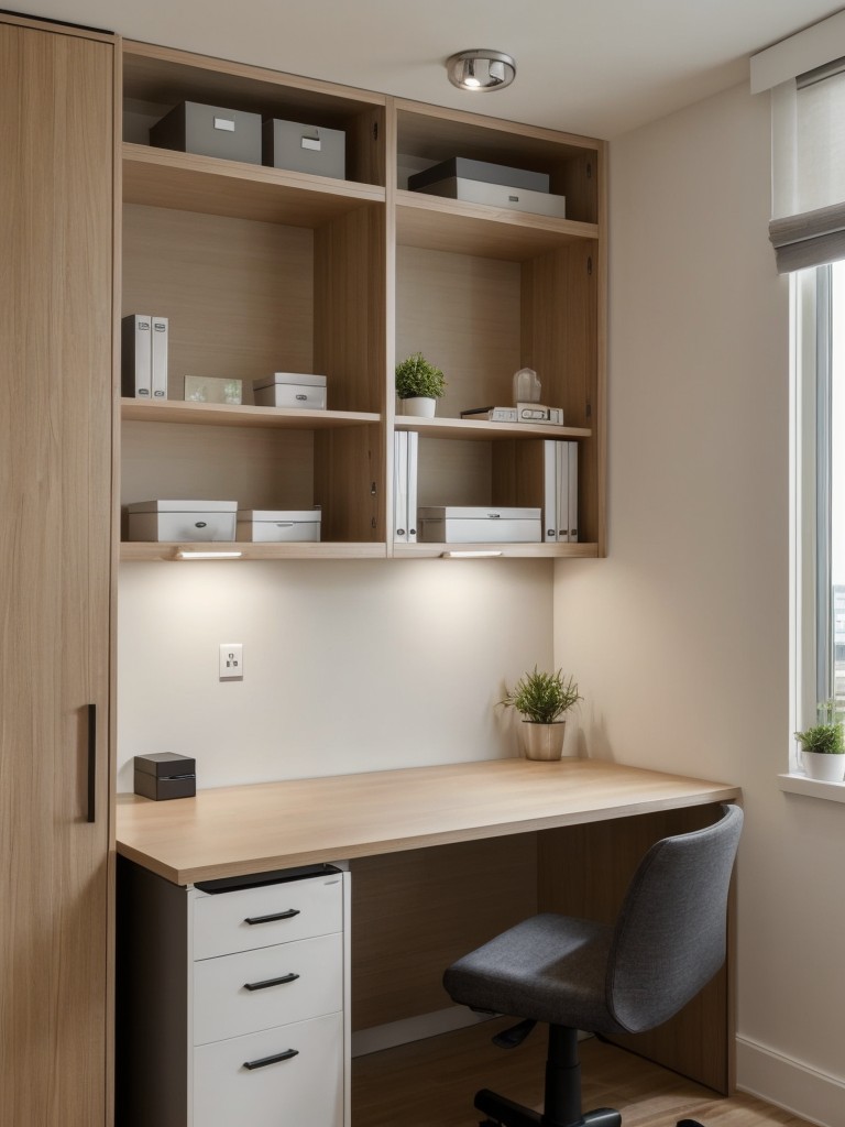 Incorporating a small office area in a studio apartment by utilizing a compact desk and storage solutions.