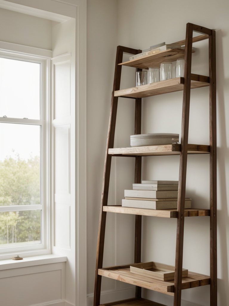 Consider incorporating a ladder-style shelving system to add a unique and functional element to the space.