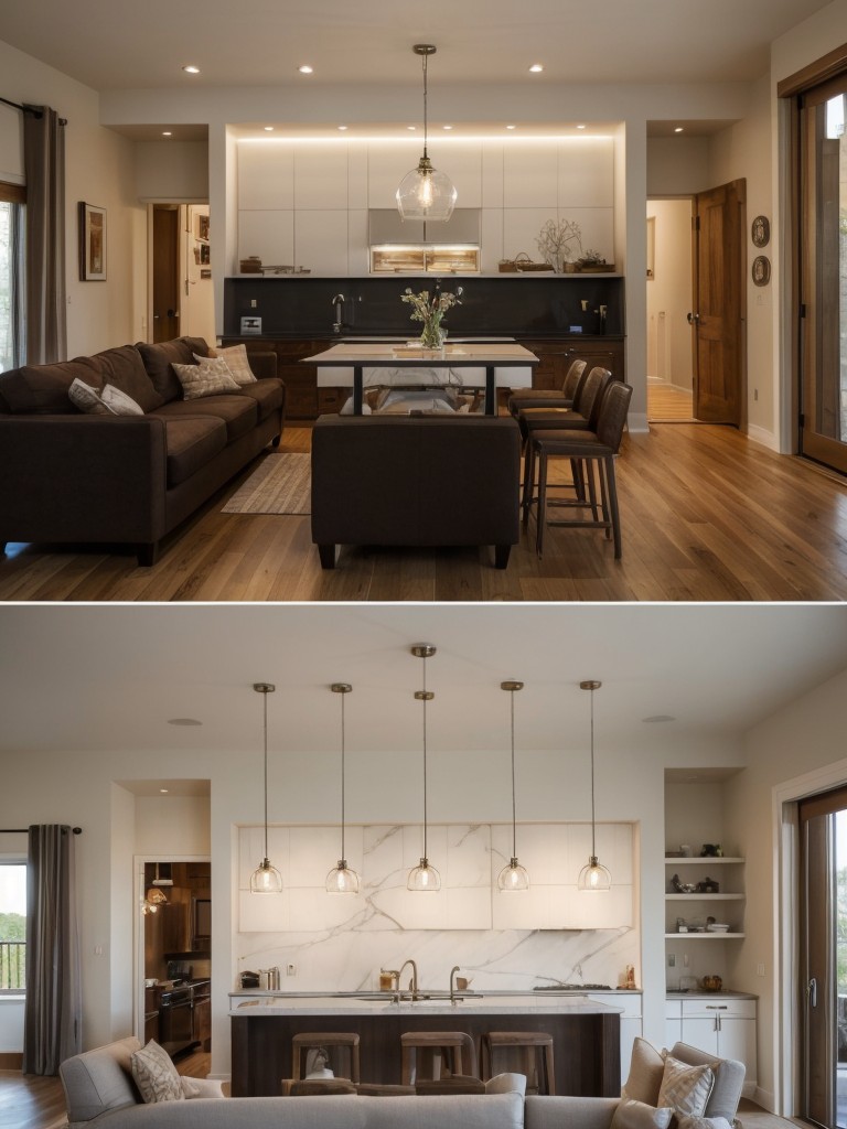 Install pendant lights with dimmer switches to create a cozy and adjustable ambiance in the living room.