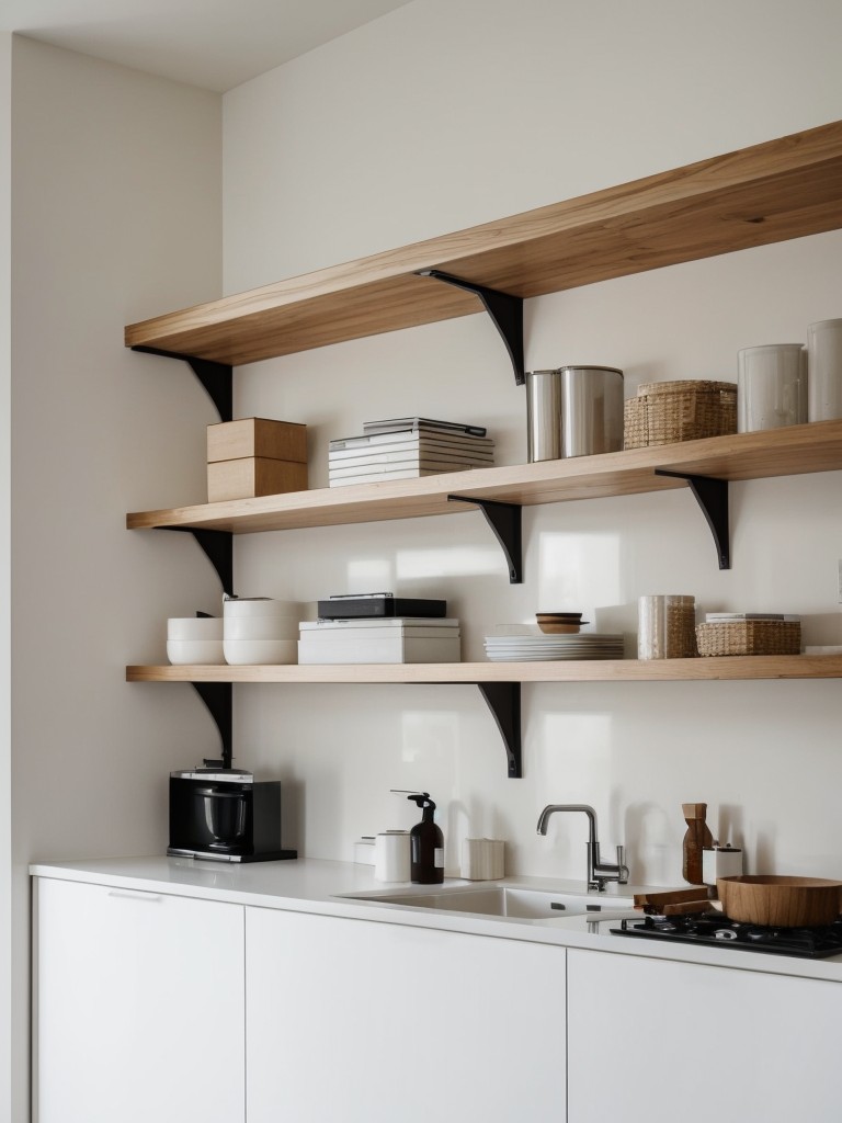 Opt for sleek, minimalist shelving designs to maintain a clean and modern aesthetic in the apartment.