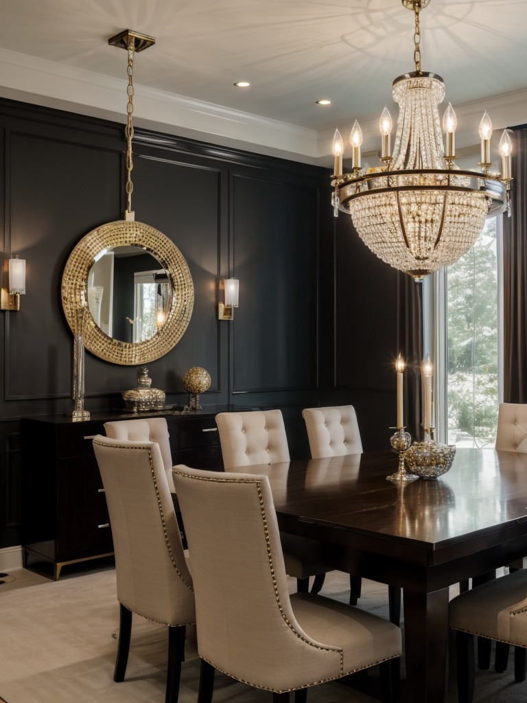 Use statement chandeliers or oversized pendant lights to add a touch of glamour and drama to the dining area.