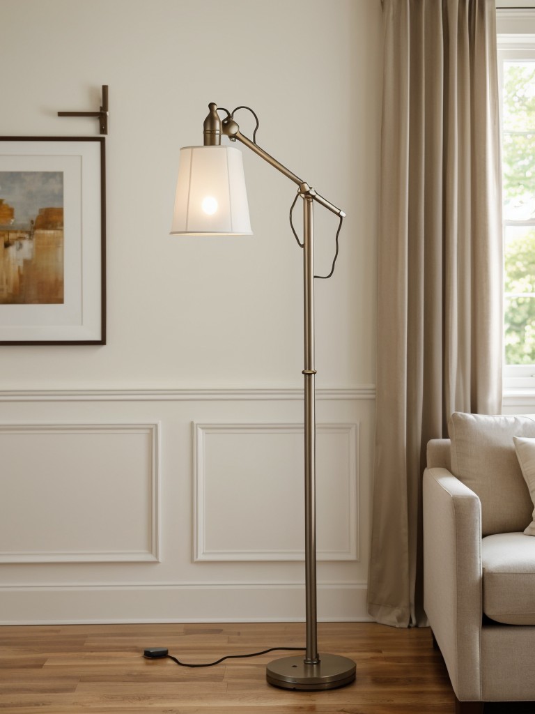 Utilize floor lamps with adjustable arms to provide versatile lighting options for reading or highlighting specific areas.
