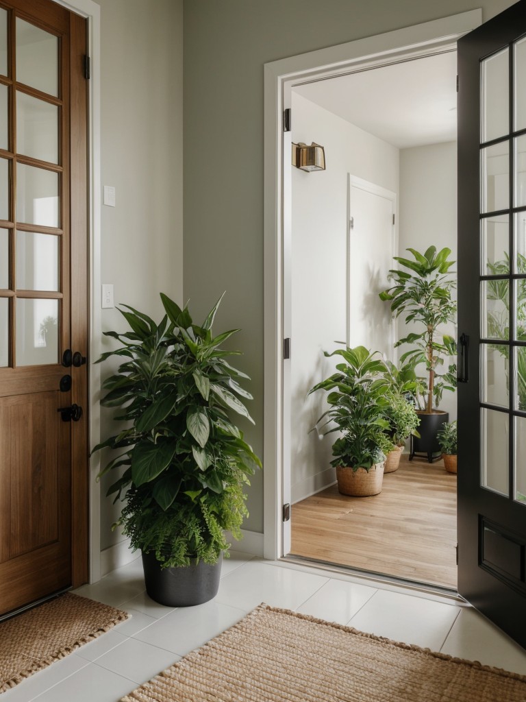 Add a touch of greenery with a small potted plant to create a welcoming atmosphere in the entrance area.