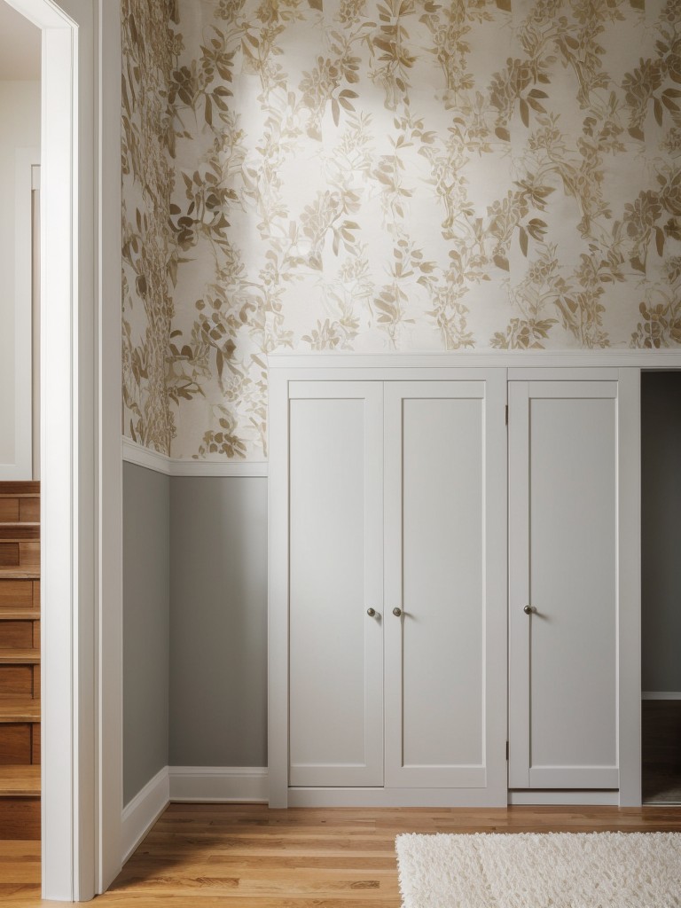 Consider applying peel-and-stick wallpaper or removable decals to add visual interest to the entrance wall.