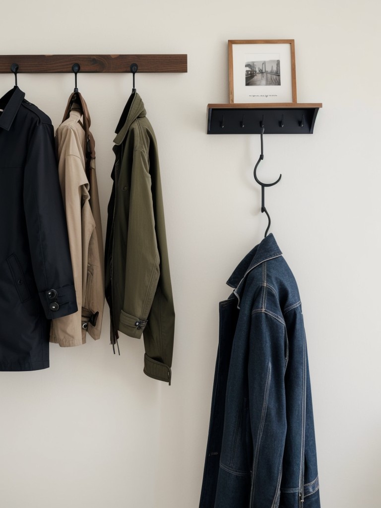 Install a small wall-mounted coat rack with hooks to keep jackets and outerwear organized.