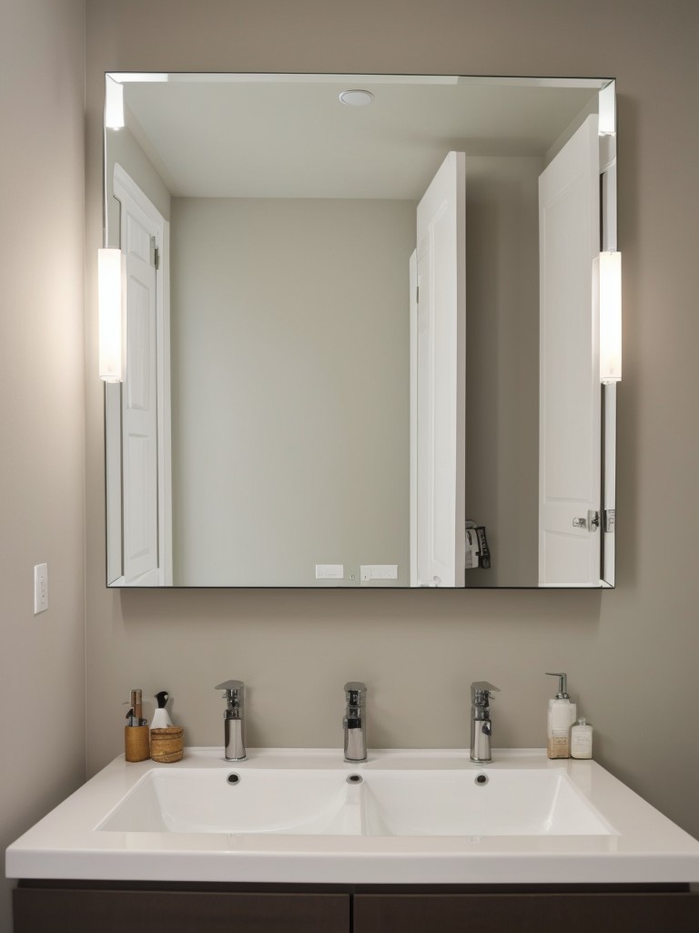 Install a wall-mounted mirror to create the illusion of a larger space and allow for a last-minute check before leaving.