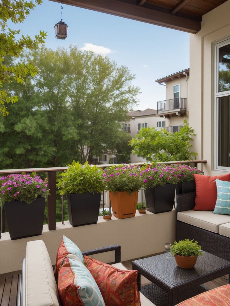 Add decorative elements such as colorful planters, wind chimes, or outdoor art to personalize your balcony space.