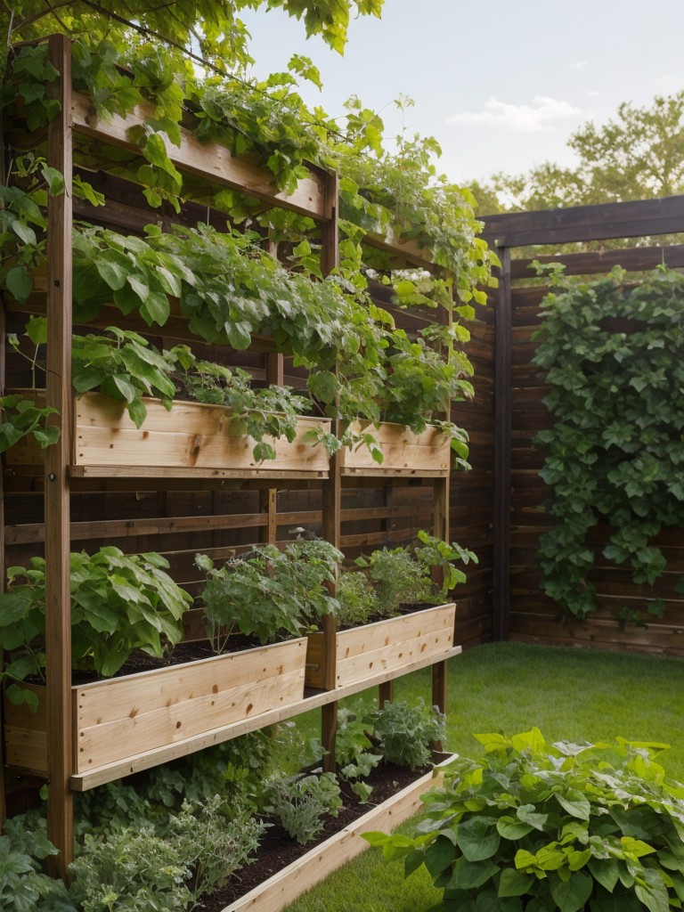 Consider using a trellis or vertical gardening system to grow climbing plants or vines for a lush and green look.