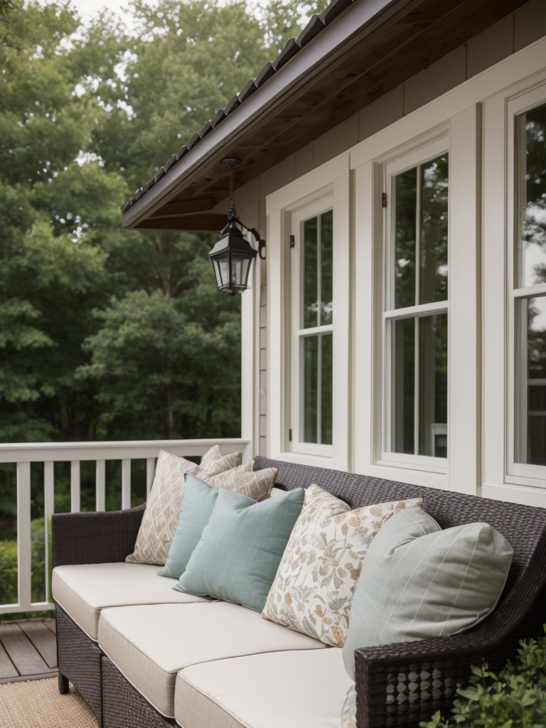 Create a cozy and charming atmosphere by adding outdoor cushions, decorative pillows, and throws to your seating area.