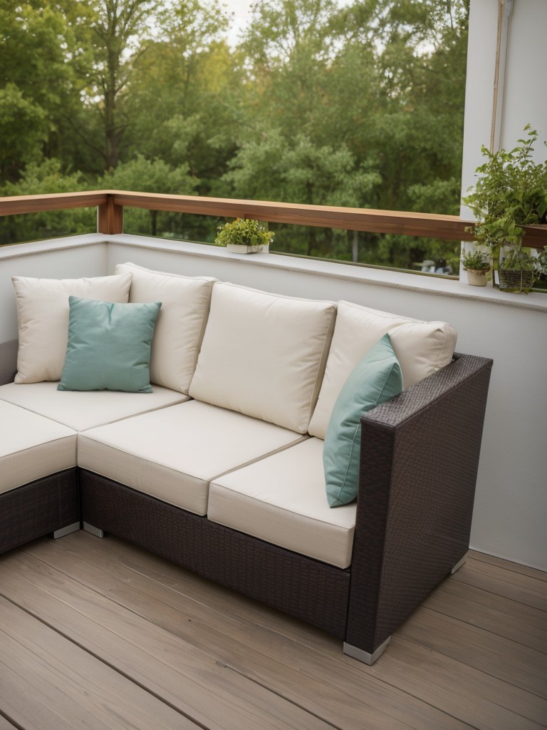 Create a cozy sitting area with comfortable outdoor furniture to relax and enjoy your balcony garden.