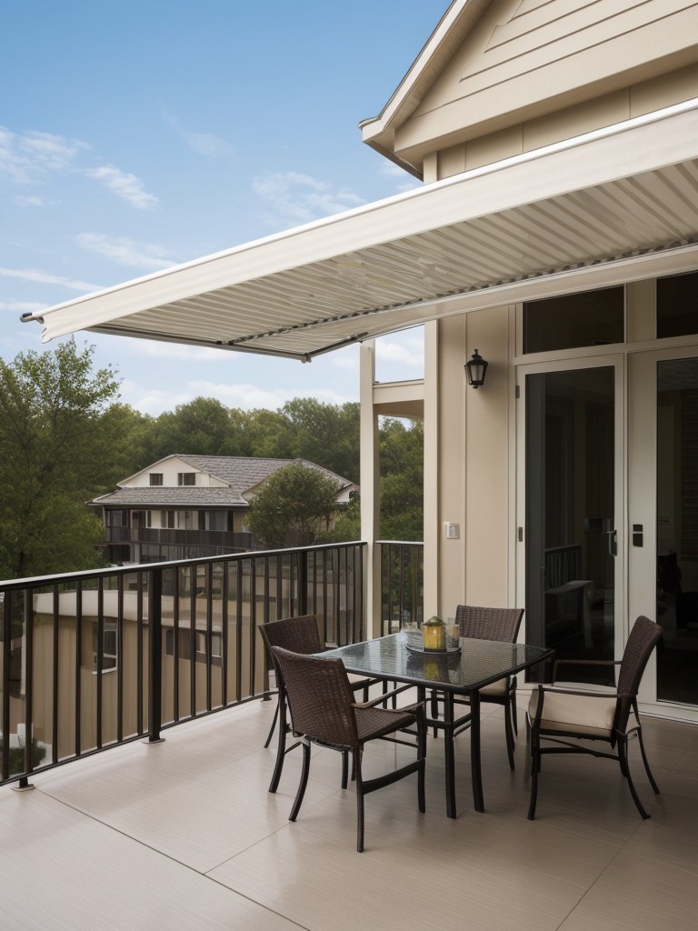 Install a retractable awning or roof to extend the usability of your balcony throughout different weather conditions.
