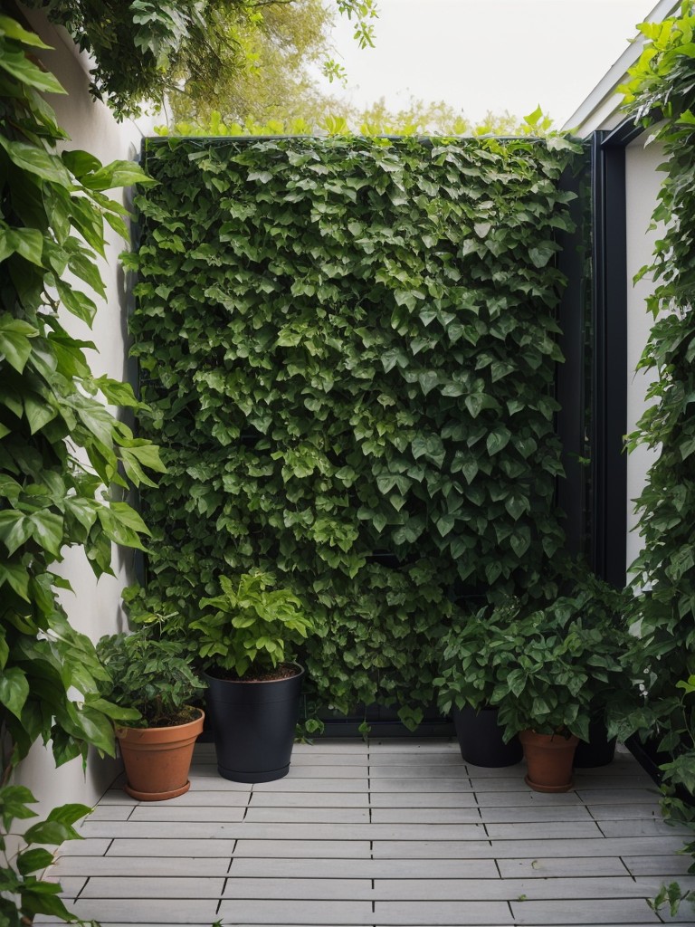 Install a trellis or mesh for climbing plants to create a green wall effect and maximize greenery in a small space.