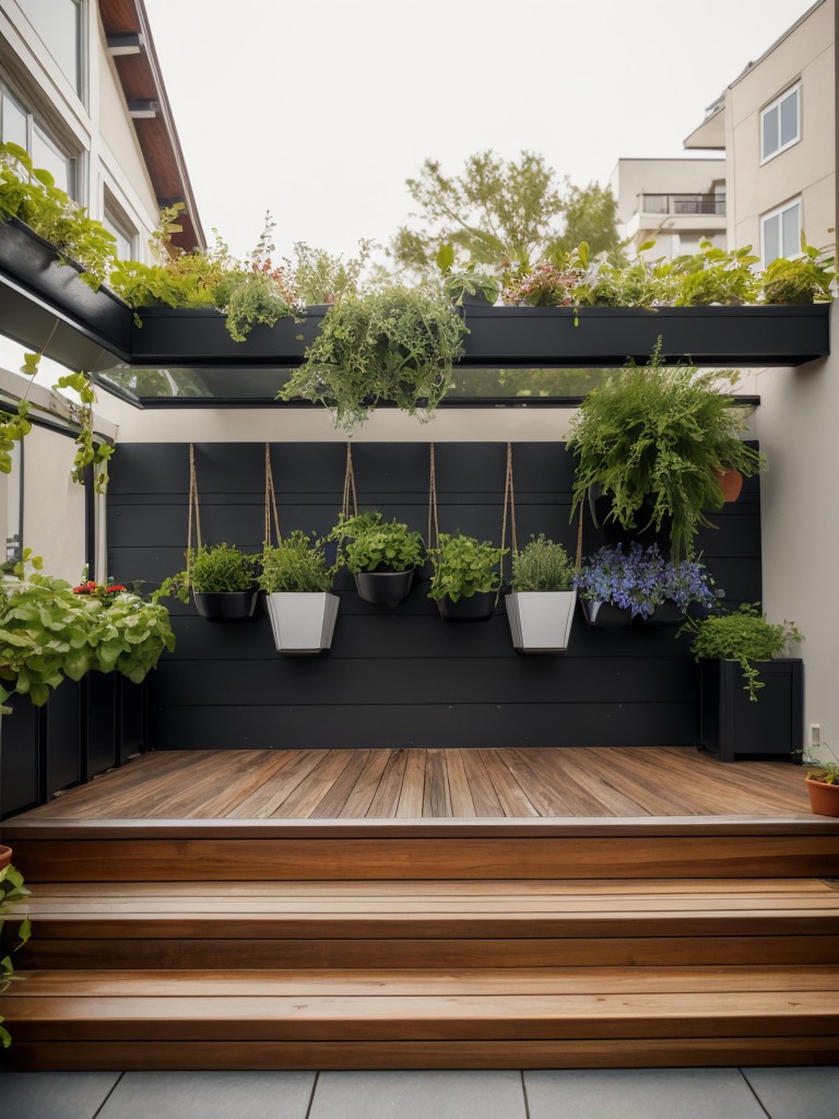 Utilize vertical space by installing a hanging garden or wall-mounted planters on your balcony.