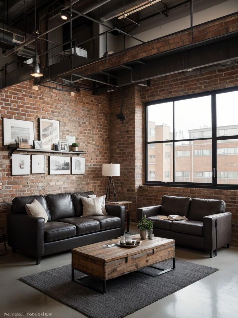 Industrial loft-inspired small apartment decorating ideas, incorporating exposed brick, metal accents, and raw materials to achieve a modern and urban look.