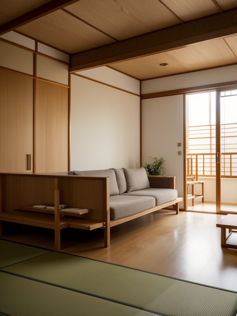 Japanese-inspired small apartment decorating ideas, focusing on simplicity, natural materials, and an uncluttered aesthetic to achieve a sense of tranquility and harmony.