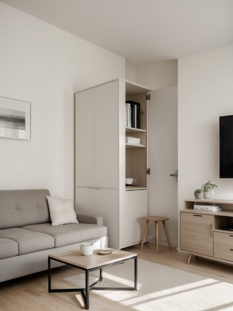 Minimalistic small apartment decorating ideas that embrace simplicity and functionality, with sleek furniture, neutral color palettes, and clutter-free spaces.