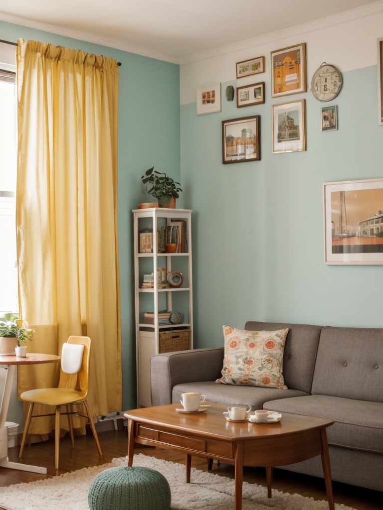 Retro-inspired small apartment decorating ideas for a nostalgic and trendy living space, featuring vintage furniture, retro color schemes, and playful accents.