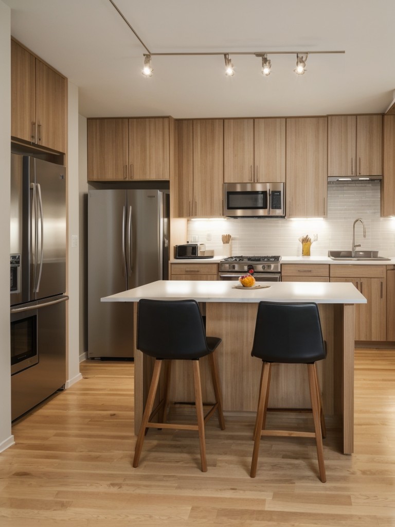 Designing a small apartment with an open floor plan to create a seamless flow between living, dining, and kitchen areas.