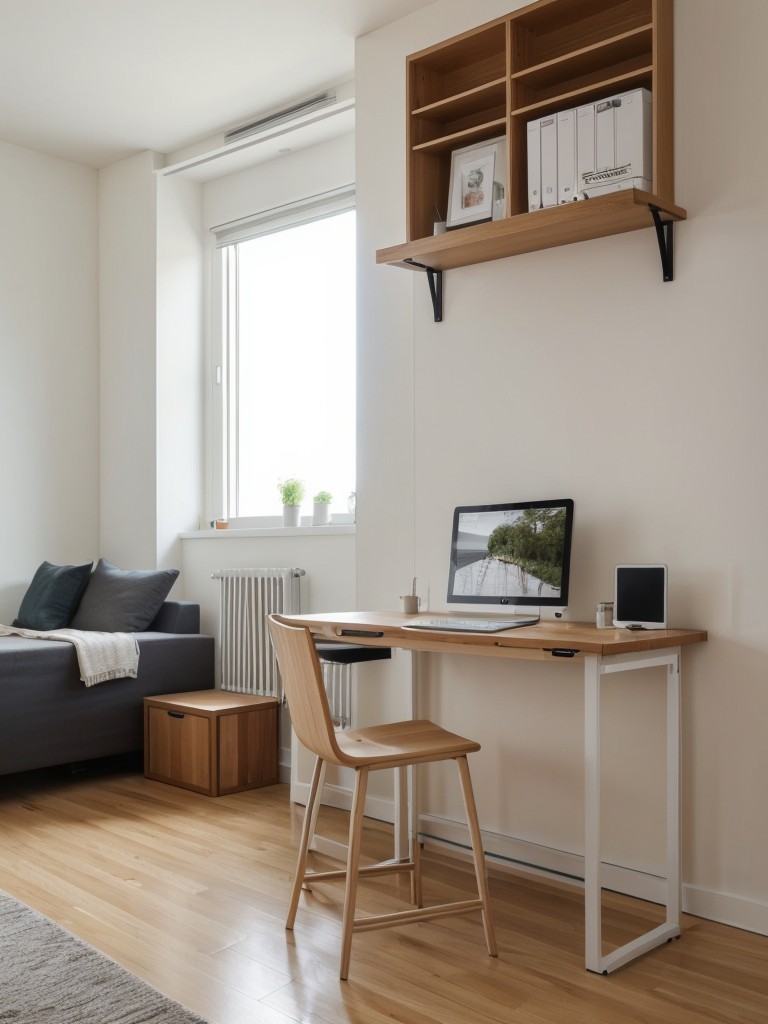 Installing floating or wall-mounted desks in a small apartment to create a functional workspace without taking up too much floor space.