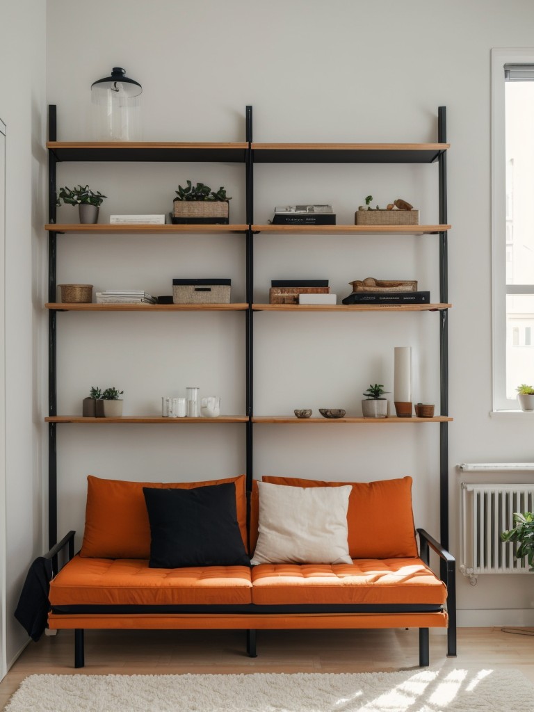 Maximizing space in a small apartment with multifunctional furniture pieces like sofa beds, folding tables, and wall-mounted shelves.
