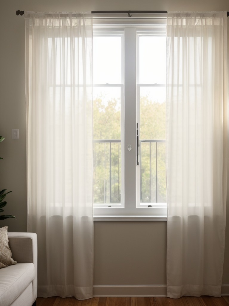 Using light and airy window treatments like sheer curtains or blinds to allow natural light to flow through and create a brighter atmosphere in a small apartment.