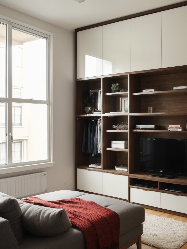 Utilizing multifunctional decorative elements like room dividers that also act as storage or display units to maximize functionality in a small apartment.