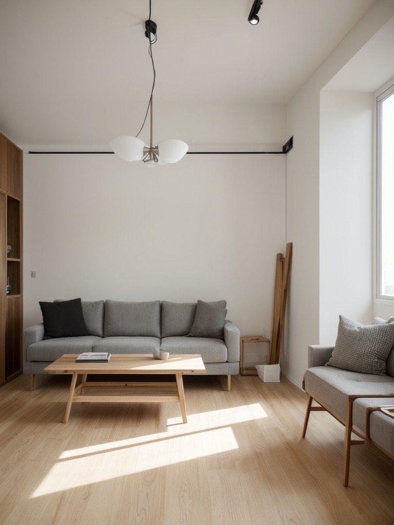 Experiment with open floor plans and minimalistic furniture arrangements to create a sense of openness in a small apartment.