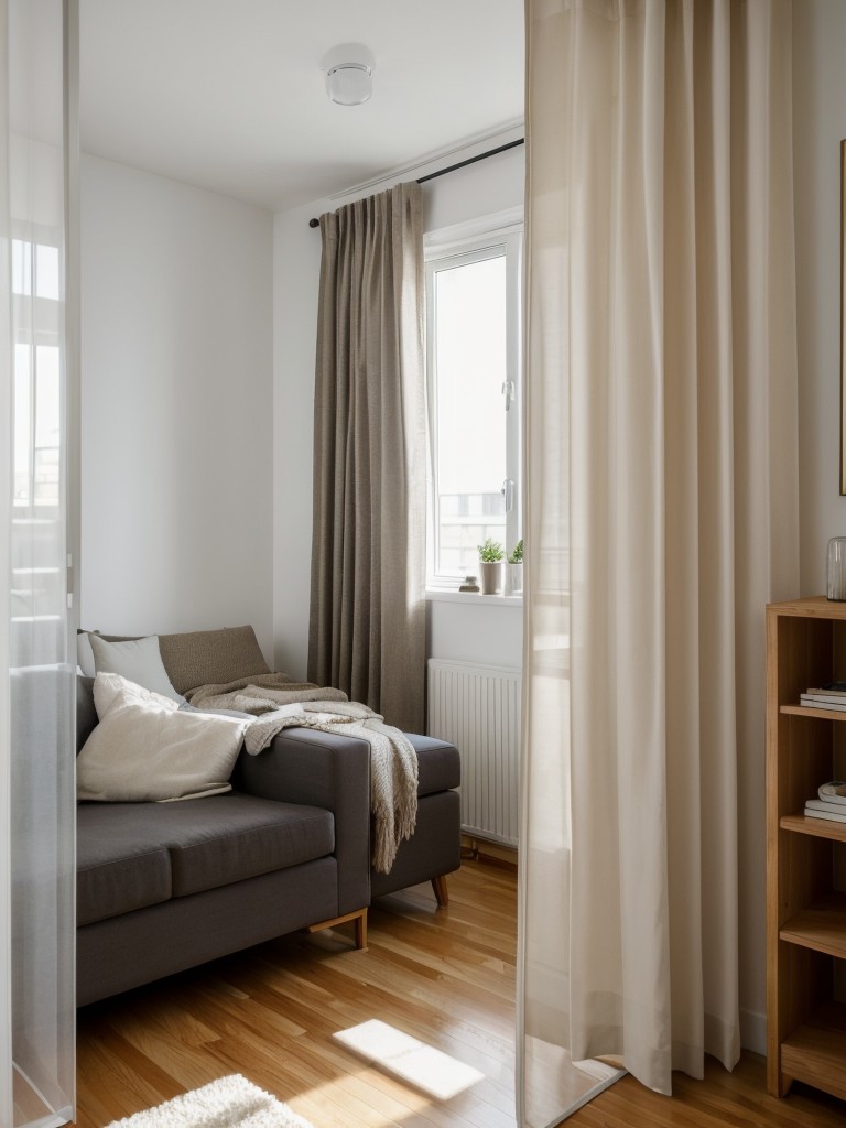 Use room dividers or curtains to create distinct zones within a small apartment, allowing for more privacy and separation of spaces.