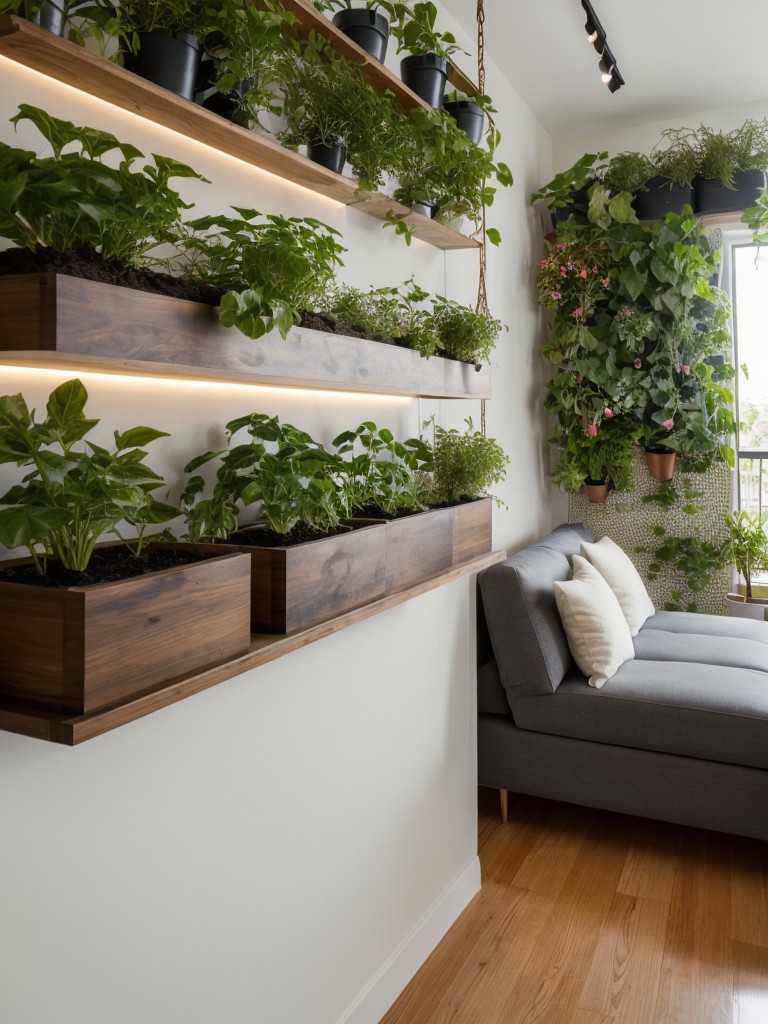 Utilize vertical gardening techniques, such as hanging plants or wall-mounted planters, to incorporate a touch of nature in a small apartment.