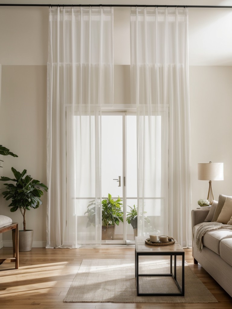 Hang curtains or sheer fabric partitions to create separate spaces within your living room without making it feel cramped.