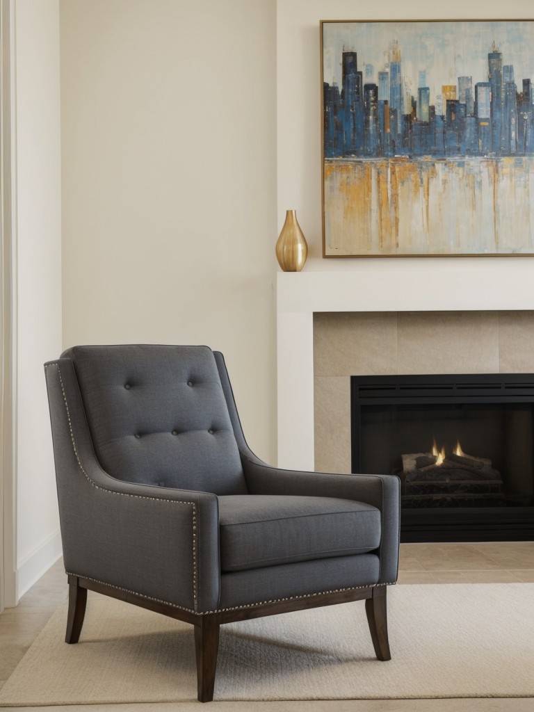 Incorporate a statement piece, like a large piece of artwork or a uniquely designed accent chair, to add personality and style to your living room.