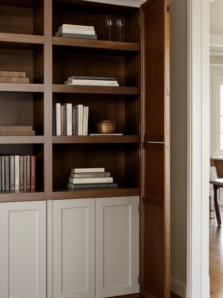 Utilize vertical space by incorporating floor-to-ceiling shelving units or bookcases to store books, decor, and personal belongings.
