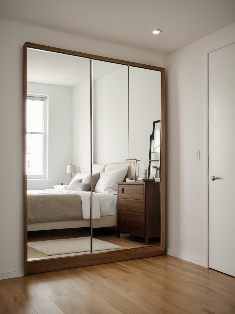 Create the illusion of a larger space by using mirrors strategically placed around the apartment to reflect light and visually expand the area.
