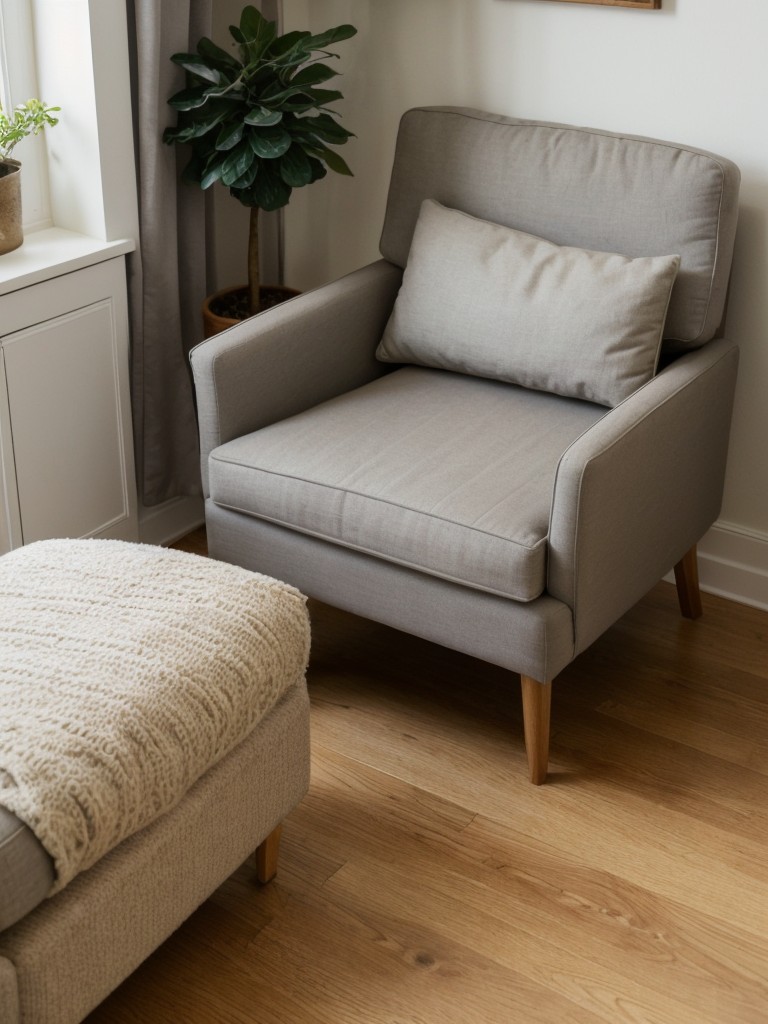 Incorporate a cozy reading nook or small seating area in a corner of a small chic apartment by using comfortable chairs or floor cushions.