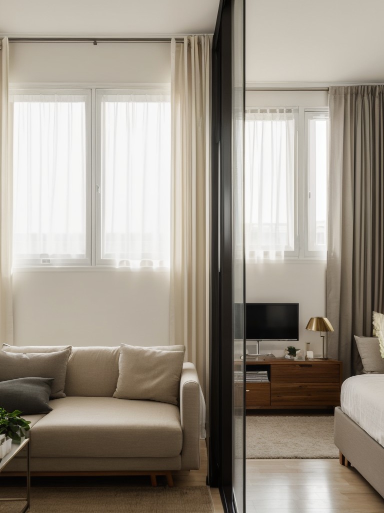Creating a sense of separation and privacy in a studio apartment with strategically placed room dividers or curtains.