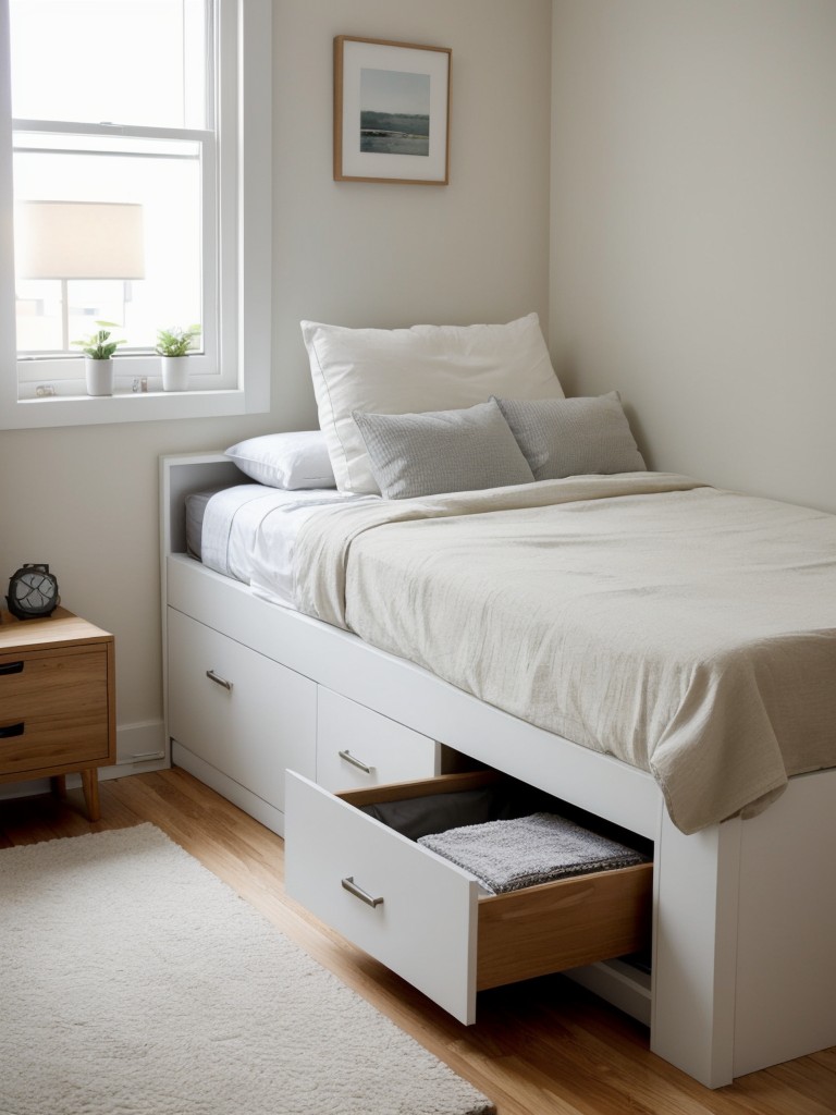 Incorporating clever storage solutions under the bed or in unused corners to maximize space in a small studio apartment.