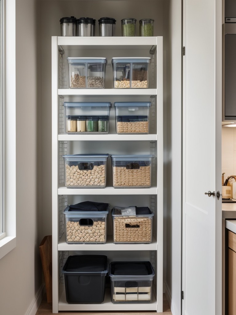 Incorporating open shelving and transparent storage containers to visually expand the space in a small studio apartment.
