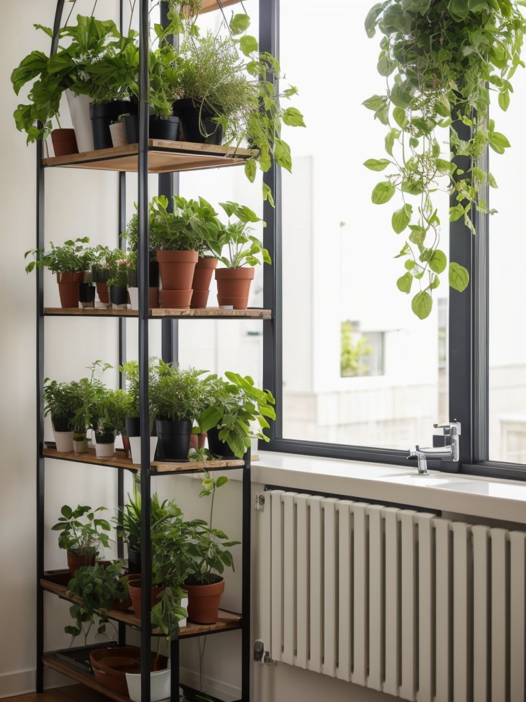 Incorporating vertical gardening or hanging plants to bring nature indoors and add a touch of freshness to a small studio apartment.