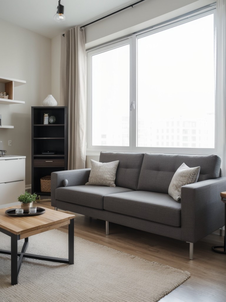 Utilizing functional multipurpose furniture to save space and add style to a studio apartment.