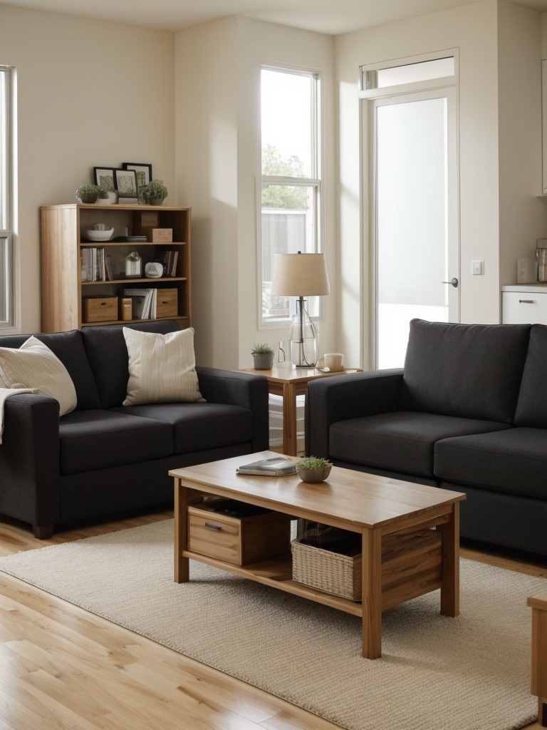 Budget-friendly living room ideas for small apartments, such as using versatile furniture pieces like modular sofas and folding tables.