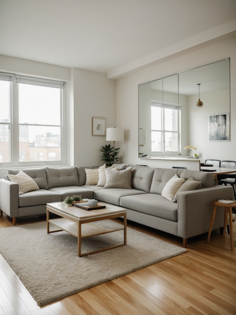 Design tips for making a studio apartment feel spacious and well-organized, such as using light color schemes and strategic furniture placement.