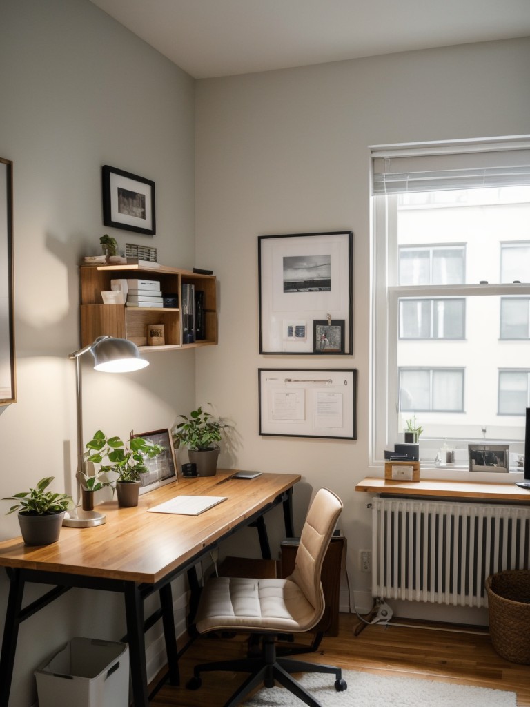 How to create a functional workspace within a small apartment living room, such as setting up a compact office nook or using a folding desk.